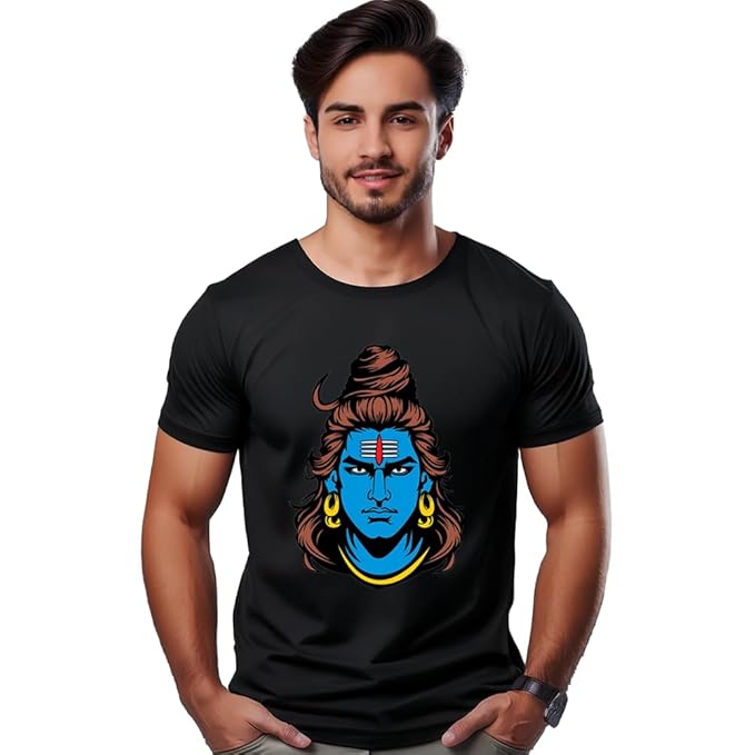 Generic Shiv Ji Graphic Printed Black T-Shirt for Men
