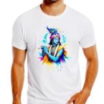 Men's White T-Shirt with Colorful Krishna Graphic, 100% Polyster