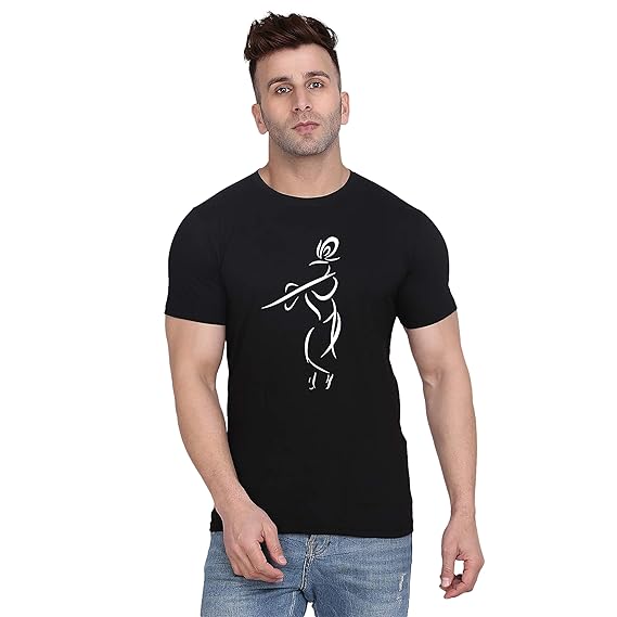 Original Way Men Cotton Half Sleeve Round Neck Stylish Mens Casual Wear Lord Krishna Creative Graphics Printed Printed T Shirt HSR-3819